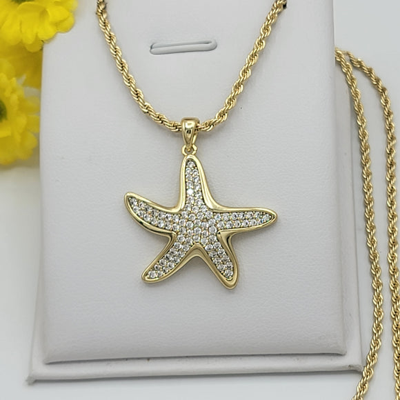 Necklace - 14K Gold Plated. Starfish - Pendant & Chain. (Optional Pendant Only) *Premium Q*