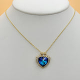 Necklace - 14K Gold Plated. Dolphins - Blue Heart.  *Premium Q*