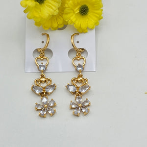 Earrings - 14K Gold Plated. Swans Couple - Heart - Flower Long Earrings.