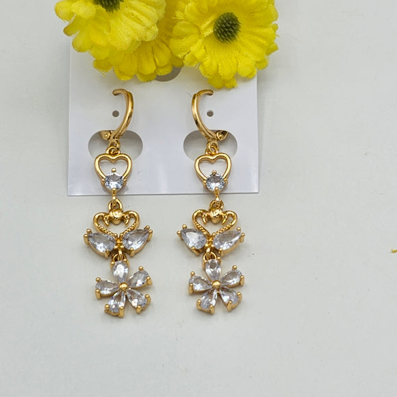 Earrings - 14K Gold Plated. Swans Couple - Heart - Flower Long Earrings.