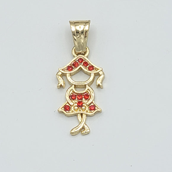 Pendants - 14K Gold Plated. Red crystals Girl