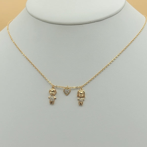 CLOSEOUT* Necklace - 18K Gold Plated. Boy - Heart - Girl Pendant. *Premium Q*