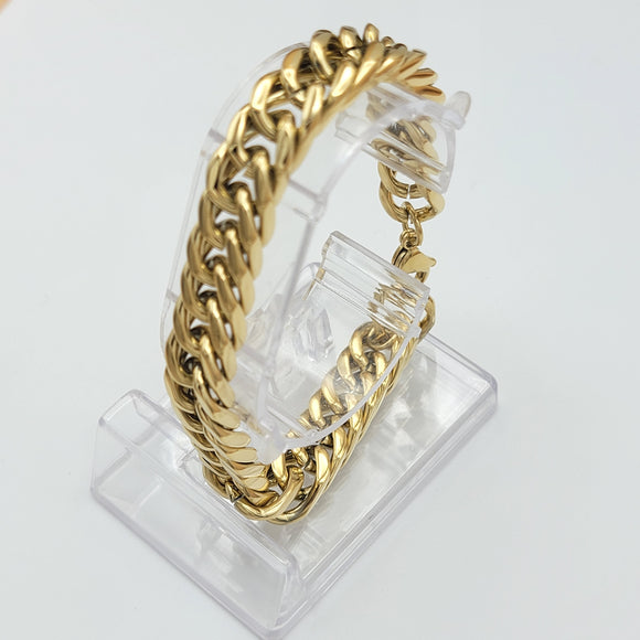 Bracelets - Stainless Steel 14K Gold Plated.  Cuban Curb Chain. 11mm W - 8.5in L *Premium Q*