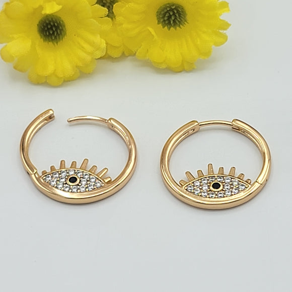 Earrings - 18K Gold Plated. Evil Eye Hoops. *Premium Q*