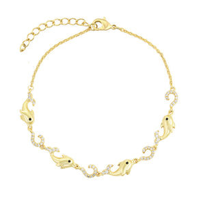Bracelets - 14K Gold Plated. Dolphins Bracelet.  *Premium Q*