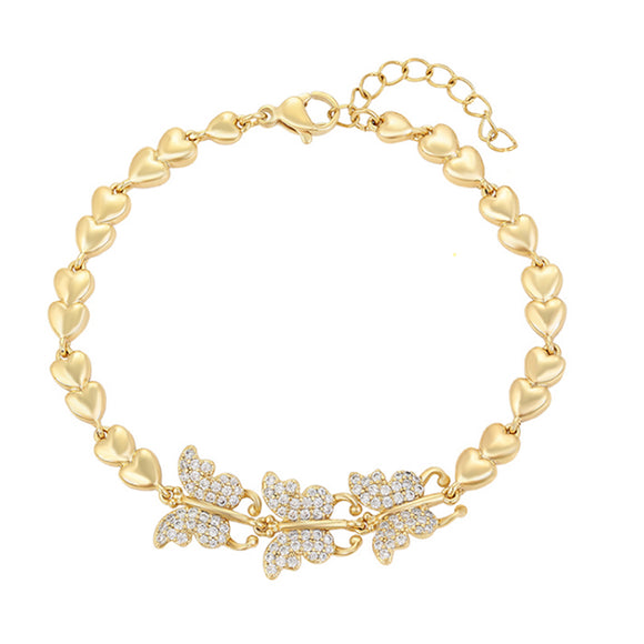 Bracelets - 14K Gold Plated Butterflies Heart Chain Bracelet. *Premium Q*