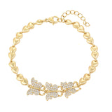 Bracelets - 14K Gold Plated Butterflies Heart Chain Bracelet. *Premium Q*