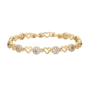 Bracelets - 14K Gold Plated. Multicolor crystals Flower & Hearts. *Premium Q*
