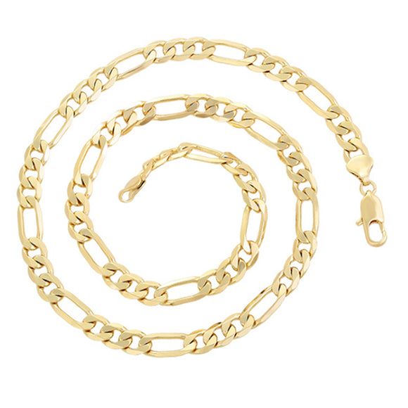 Chains - 14K Gold Plated. Figaro Style - 7mm W - 21.7in L *Premium Q*