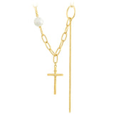 Necklace - 14K Gold Plated. Fancy Clip Chain with Cross pendant. *Premium Q*