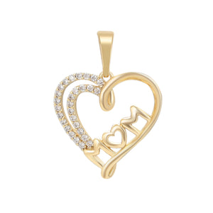 Pendants - 14K Gold Plated. Mom Heart with crystals. *Premium Q*