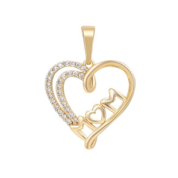 Pendants - 14K Gold Plated. Mom Heart with crystals. *Premium Q*