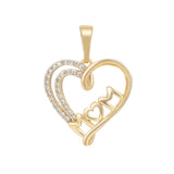 Pendants - 14K Gold Plated. Mom Heart with crystals. *Premium Q*