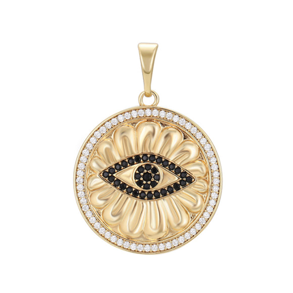 Pendants - 14K Gold Plated. Black Evil Eye. *Premium Q*