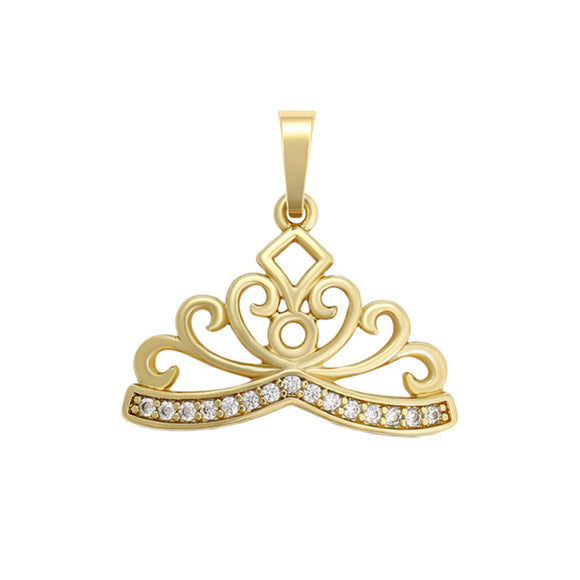Pendants - 14K Gold Plated. Crown with crystals. *Premium Q*