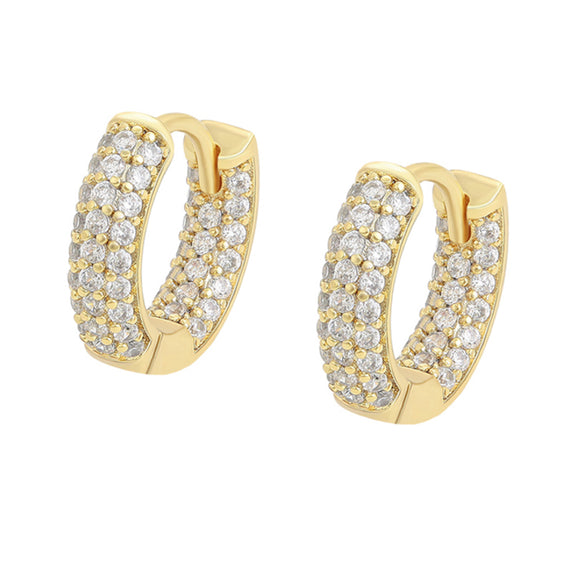 Earrings - 14K Gold Plated. Icy Crystal Hoops (Front & Back). *Premium Q*