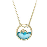 Necklace - 14K Gold Plated. Dolphins - Ocean.  *Premium Q*