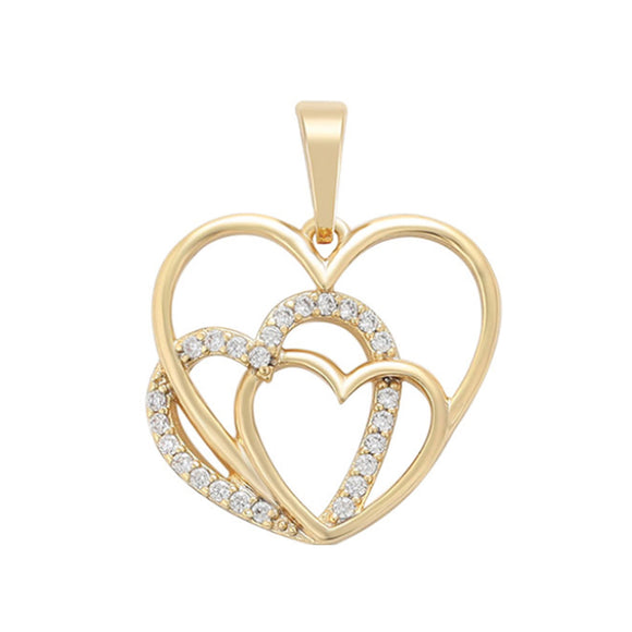 Pendants - 14K Gold Plated. Triple Linked Heart with crystals.  *Premium Q*