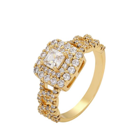 Rings - 14K Gold Plated. Clear Crystals Square. *Premium Q*