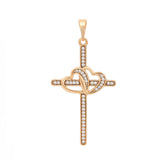 Necklace - 18K Gold Plated. Linked Hearts Cross Pendant & Chain. *Premium Q*