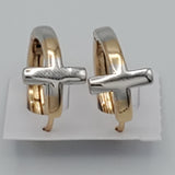 CLOSEOUT* Earrings - Two Color Gold Plated. Cross Huggies Earrings. *Premium Q*