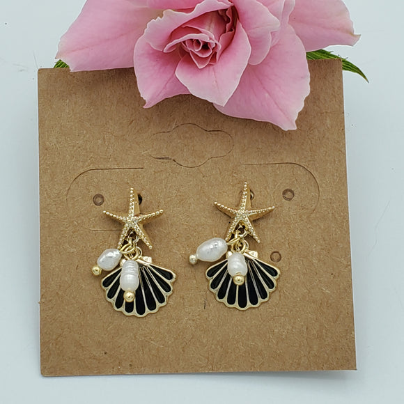 Earrings - 14K Gold Plated. Starfish Shell Earrings. 925 Post. *Premium Q*