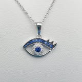 Necklaces - 925 Sterling Silver. CZ Blue Eye - Ojo Turco Pendant & Chain.