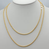 Chains - 14K Gold Plated. Rope Style - 3mm W - Different Sizes (PACK OF 2)