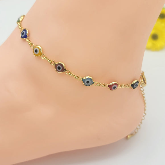 Anklets - Gold Plated. Multicolor Eyes *Premium Q* PACK OF 6