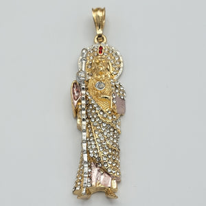 Pendants - Tri Color Gold Plated. Crystals. Saint Jude. Red Flame. San Judas. 3in