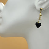 Earrings - Stainless Steel. 14K Gold Plated. Black Heart - Love. *Premium Q*