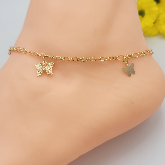 Anklets - 18K Gold Plated. Butterfly Charm Anklet. Tobillera *Premium Q*. PACK OF 6