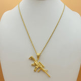 Necklace - Stainless Steel Gold Plated. Gun Fashion Pendant. (Optional Pendant Only) *Premium Q*