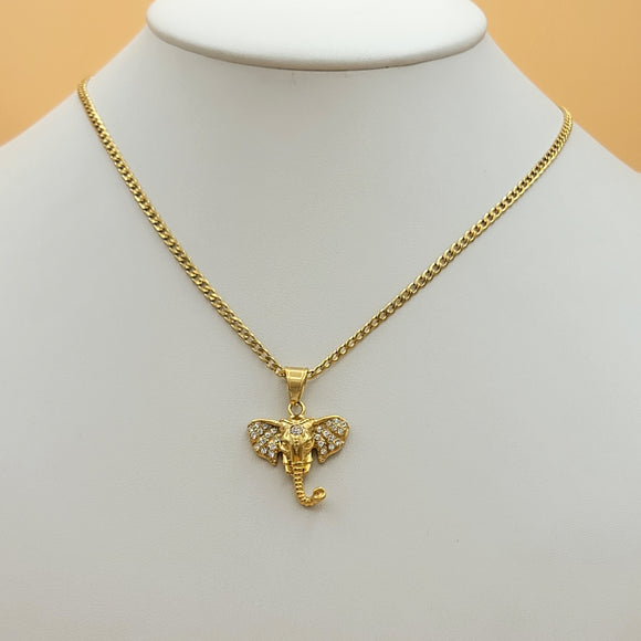 Necklace - Stainless Steel Gold Plated. Elephant- Pendant. (Optional Pendant Only) *Premium Q*