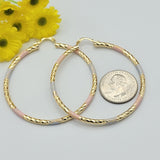 Earrings - Tri Color Gold Plated. Diamond Cut Hoops.