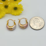 Earrings - Tri Color Gold Plated.  Oval Basket DC Hoops. *Premium Q*