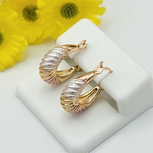 Earrings - Tri Color Gold Plated.  Oval Basket DC Hoops. *Premium Q*