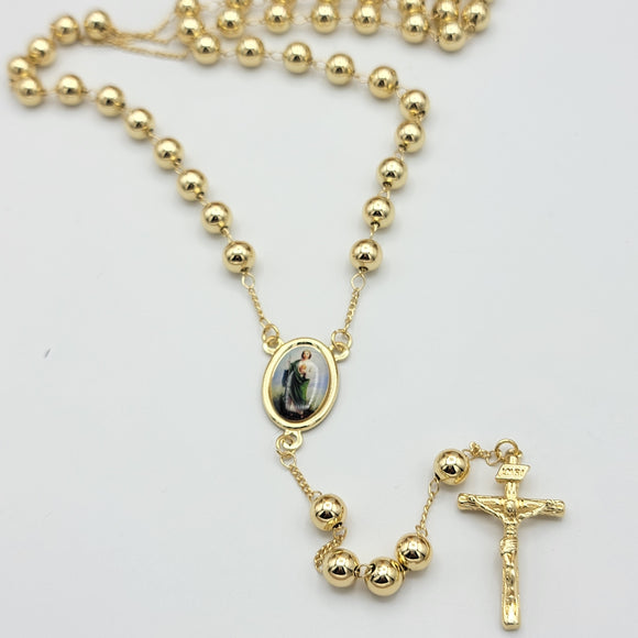 Rosary - 14K Gold Plated. Saint Jude. San Judas. 26in