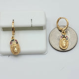 Earrings - 14K Gold Plated. Our Lady of Guadalupe Dangle Hoops.