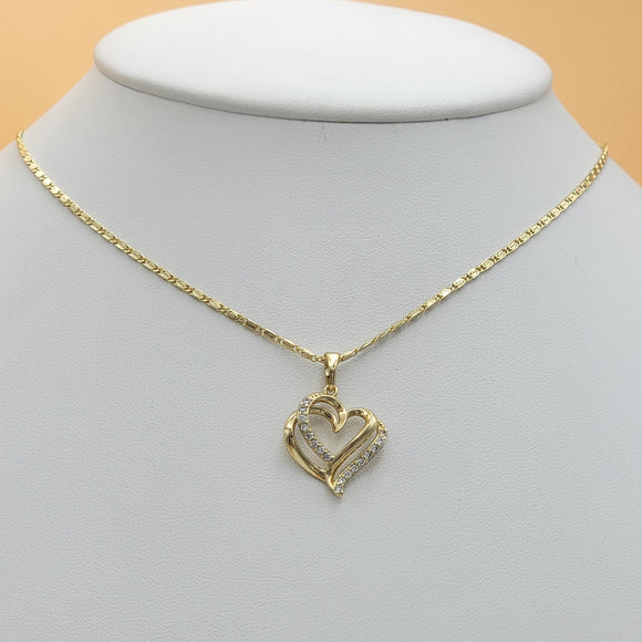 Necklace - 14K Gold Plated. Double Heart Pendant. (Optional Pendant Only) *Premium Q*