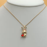 Necklace - 18K Gold Plated. Rabbit Red Heart Crystal. *Premium Q*
