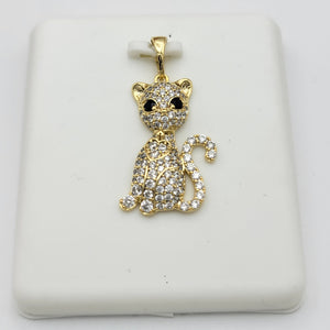 Pendants - 14K Gold Plated. Cat with crystals.  *Premium Q*