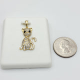 Pendants - 14K Gold Plated. Cat with crystals.  *Premium Q*