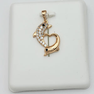 Pendants - 18K Gold Plated. Dolphin with crystals. *Premium Q*