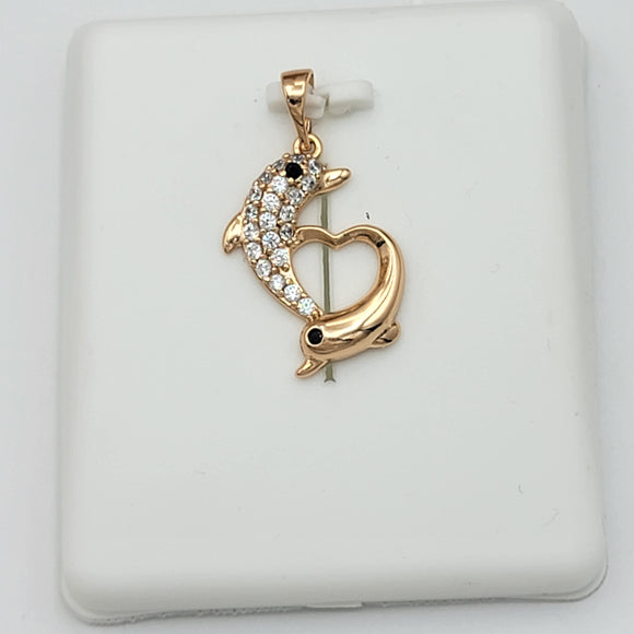 Pendants - 18K Gold Plated. Dolphin with crystals. *Premium Q*