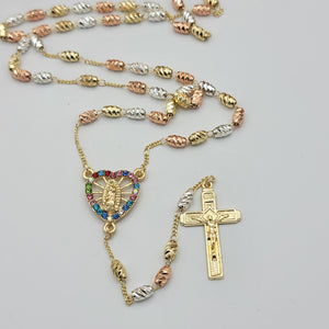 Rosary - Tri Color Gold Plated. Our Lady of Guadalupe. Virgen Guadalupe. Multicolor Heart.