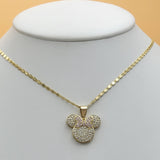 Pendant - 18K Color Gold Plated. Mouse - Soft Pink Bow - with crystals. (Optional Pendant Only)