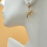 Earrings - 18K Gold Plated. Drop Dangle Dolphin. *Premium Q*