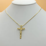 Necklace - 14K Gold Plated. Crucifix Jesus Christ Cross Pendant & Chain. *Premium Q*