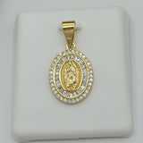 Pendants - 14K Gold Plated. Our Lady Guadalupe - Virgen Guadalupe - Oval. Clear Crystals.